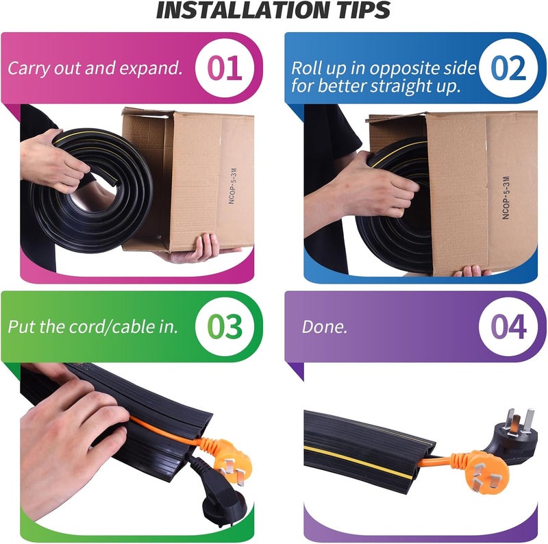 vilmon 6.5FT Heavy Duty PVC Floor Cable Cover, Floor Cord Cover, Cable Protector Protect Wire for Indoor and Outdoor Cable Cavity = 0.94" (W) x 0.4" (H)(3 Channels - Image 3